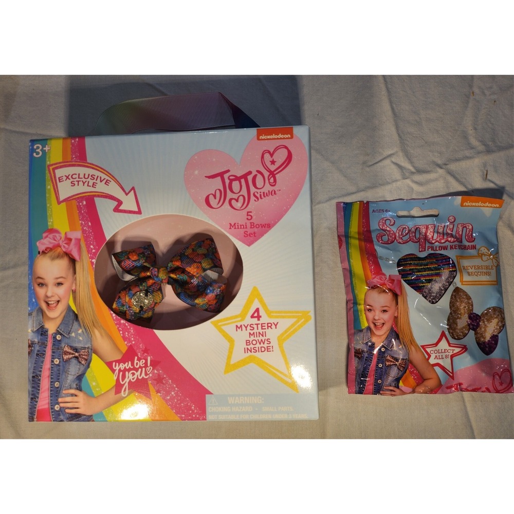 Nickelodeon JoJo Siwa 5 Mini Bow Set & Sequin Pillow Keychain Mystery Pack